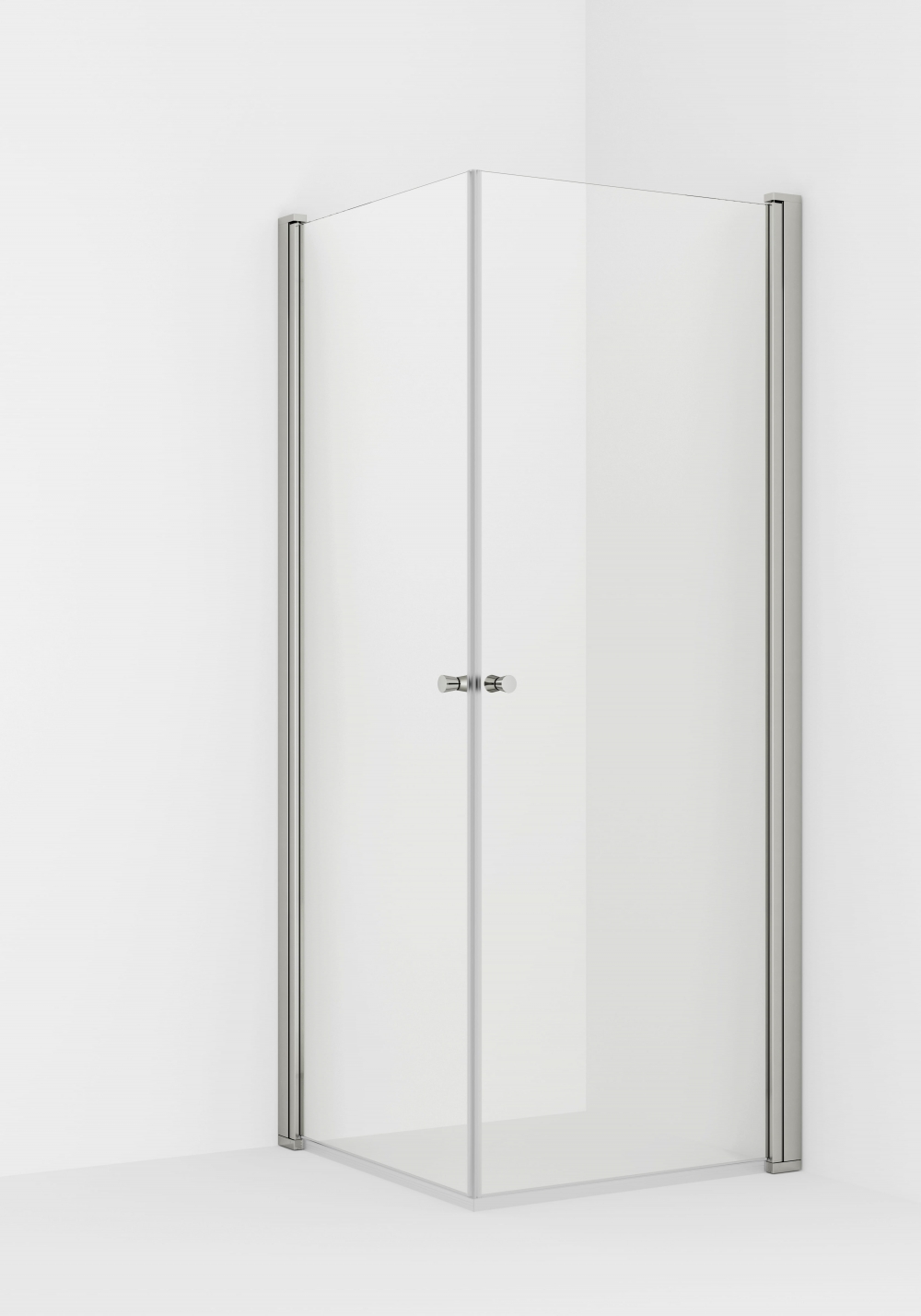 Stilrent Vikingbad Liam dusjhjørne med to rette, 180° svingbare dører i 6 mm klart, Nanotech-behandlet sikkerhetsglass. Høyde 195 cm. Velg størrelse og profilfarge.